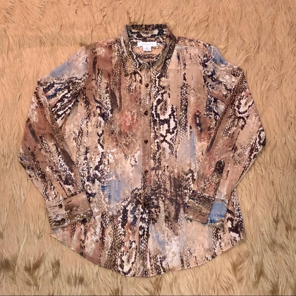 LIZ CLAIBORNE—LONG SLEEVE SHEER SNAKESKIN PRINT TOP—GORGEOUS!! EUC/LIKE NEW!! - Picture 6 of 9